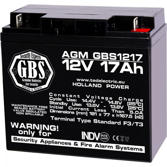 Acumulator AGM VRLA 12V 17Ah GBS - Siguranță și Fiabilitate - 1