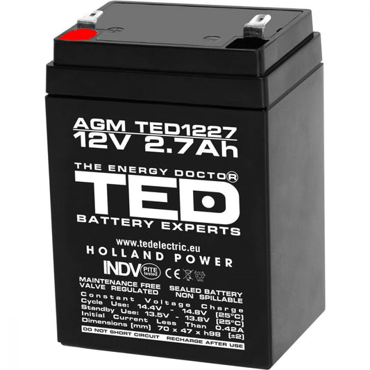 Acumulator AGM VRLA 12V 2.7Ah TED Electric - Compact, Fiabil - 1