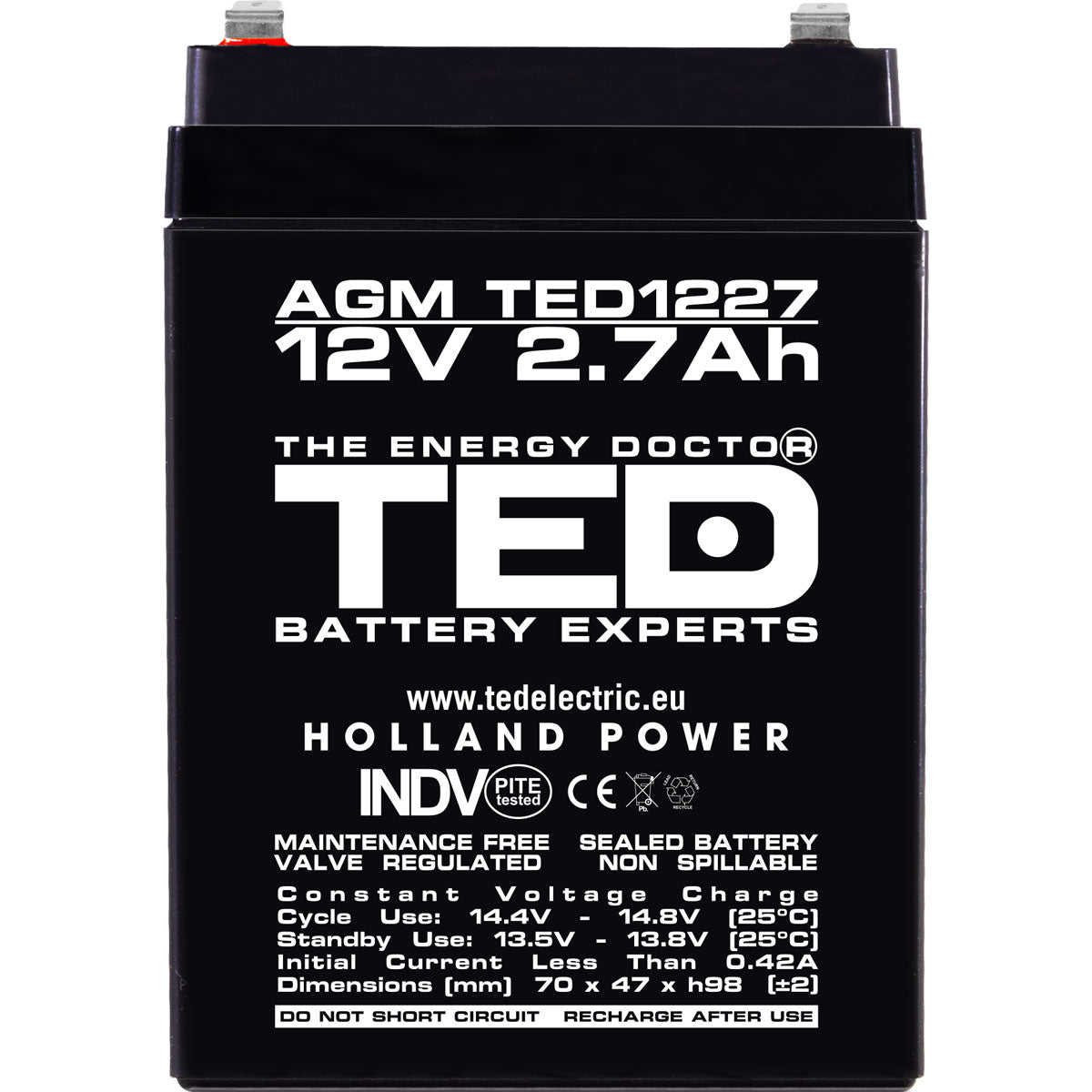 Acumulator AGM VRLA 12V 2.7Ah TED Electric - Compact, Fiabil - 4