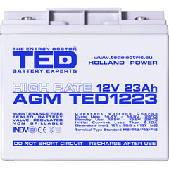 Acumulator AGM VRLA 12V 23Ah TED Electric - High Rate, M5 - 4