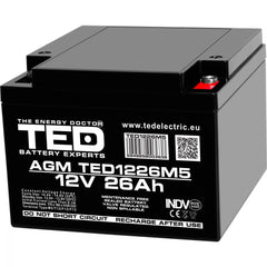 Acumulator AGM VRLA 12V 26Ah TED Electric - Fiabil, Fără Întreținere - 1