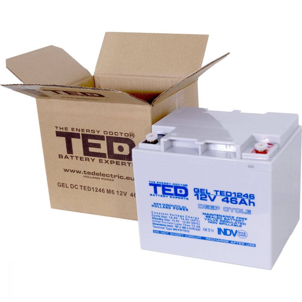 Acumulator AGM VRLA 12V 46Ah GEL Deep Cycle TED Electric - Fiabil, Robust - 10