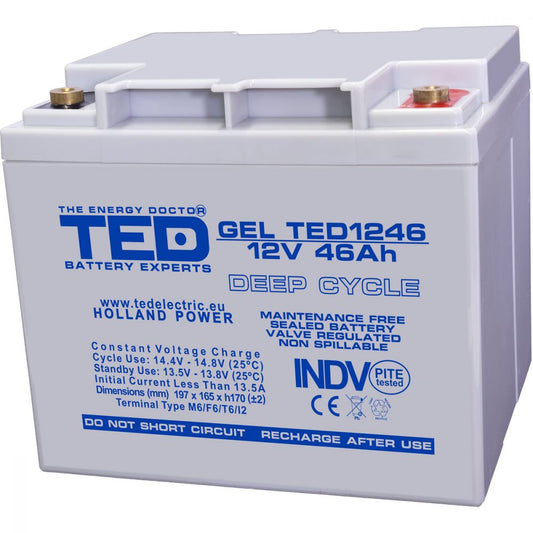 Acumulator AGM VRLA 12V 46Ah GEL Deep Cycle TED Electric - Fiabil, Robust - 1