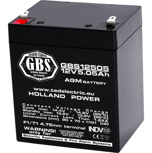 Acumulator AGM VRLA 12V 5,05Ah GBS - Sisteme Securitate, F1 - 1