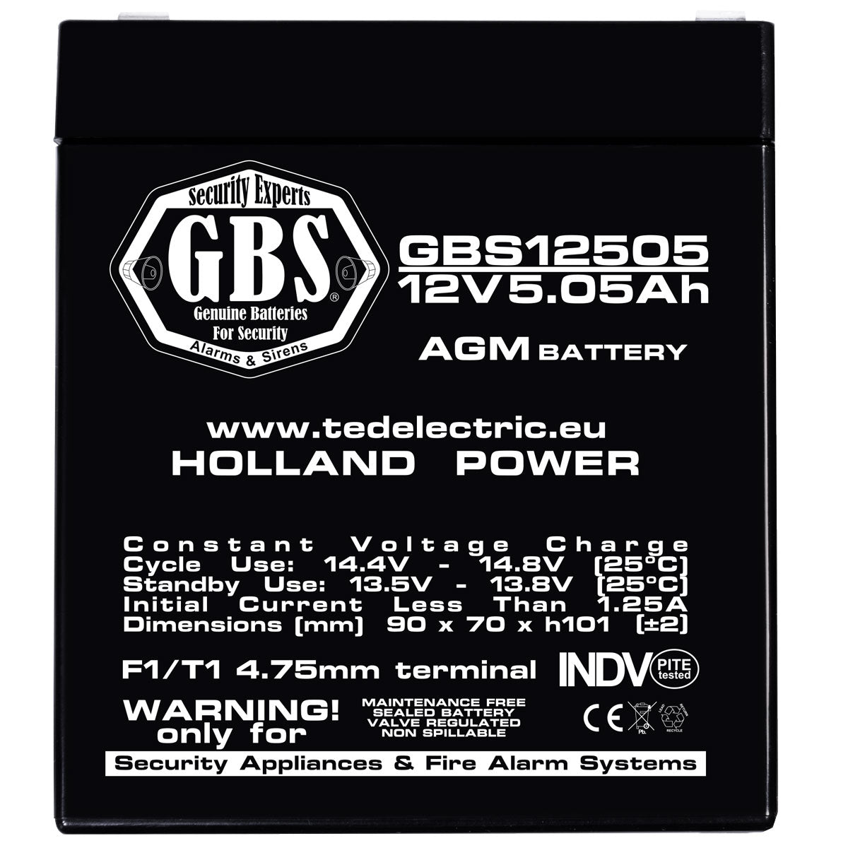 Acumulator AGM VRLA 12V 5,05Ah GBS - Sisteme Securitate, F1 - 4