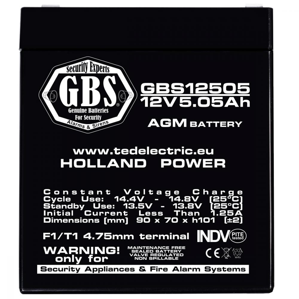 Acumulator AGM VRLA 12V 5,05Ah GBS - Sisteme Securitate, F1 - 8