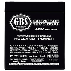Acumulator AGM VRLA 12V 5,05Ah GBS - Sisteme Securitate, F1 - 8