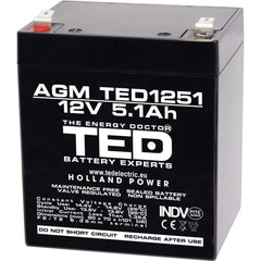 Acumulator AGM VRLA 12V 5.1Ah TED Electric - F2, Etanș, Compact - 1