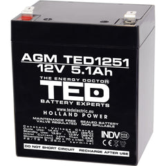 Acumulator AGM VRLA 12V 5.1Ah TED Electric - F2, Etanș, Compact - 2