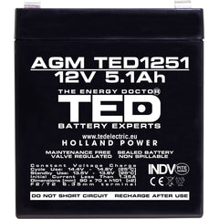 Acumulator AGM VRLA 12V 5.1Ah TED Electric - F2, Etanș, Compact - 4