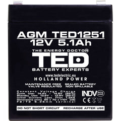 Acumulator AGM VRLA 12V 5.1Ah TED Electric - F2, Etanș, Compact - 8