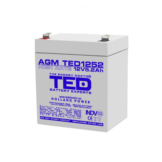 Acumulator AGM VRLA 12V 5.2Ah High Rate TED Electric - Compact, Fiabil - 1