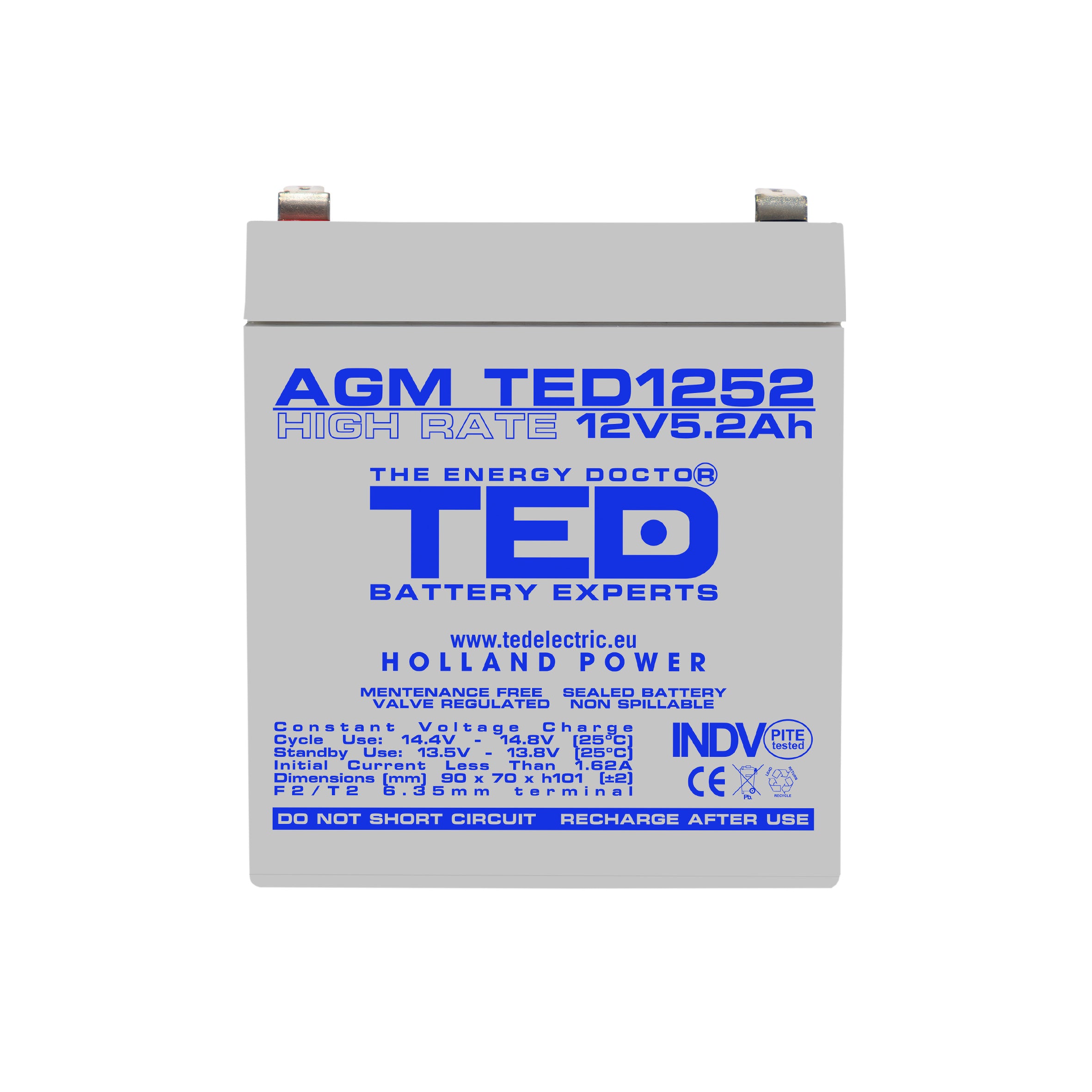 Acumulator AGM VRLA 12V 5.2Ah High Rate TED Electric - Compact, Fiabil - 4
