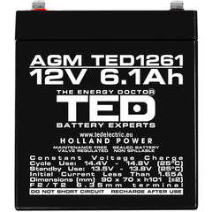 Acumulator AGM VRLA 12V 6.1Ah TED Electric - Sigur, Fiabil, Compact - 4