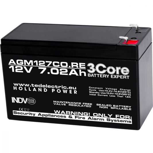 Acumulator AGM VRLA 12V 7.02Ah 3Core - Sisteme Securitate, UPS - 1