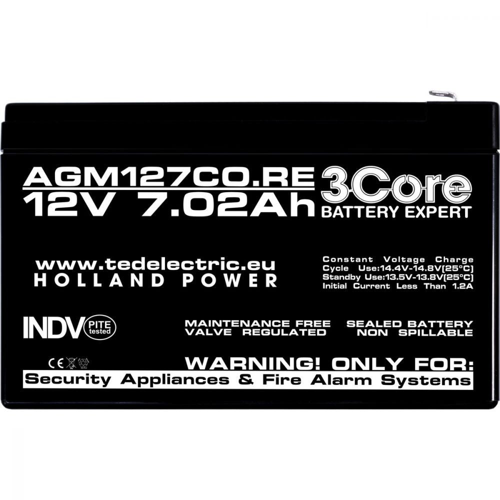 Acumulator AGM VRLA 12V 7.02Ah 3Core - Sisteme Securitate, UPS - 8