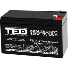 Acumulator AGM VRLA 12V 7.1Ah TED Electric - F1, Fiabil și Etanș - 1