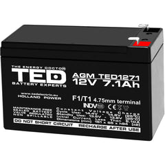 Acumulator AGM VRLA 12V 7.1Ah TED Electric - F1, Fiabil și Etanș - 2