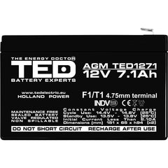 Acumulator AGM VRLA 12V 7.1Ah TED Electric - F1, Fiabil și Etanș - 4