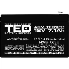Acumulator AGM VRLA 12V 7.1Ah TED Electric - F1, Fiabil și Etanș - 8