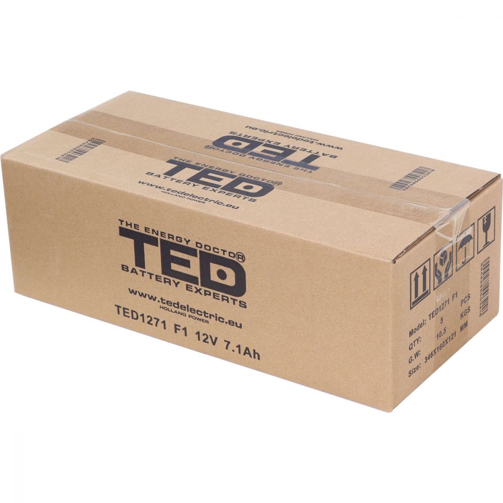Acumulator AGM VRLA 12V 7.1Ah TED Electric - F1, Fiabil și Etanș - 9