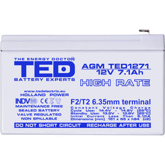 Acumulator AGM VRLA 12V 7.1Ah TED Electric - High Rate, Compact - 4