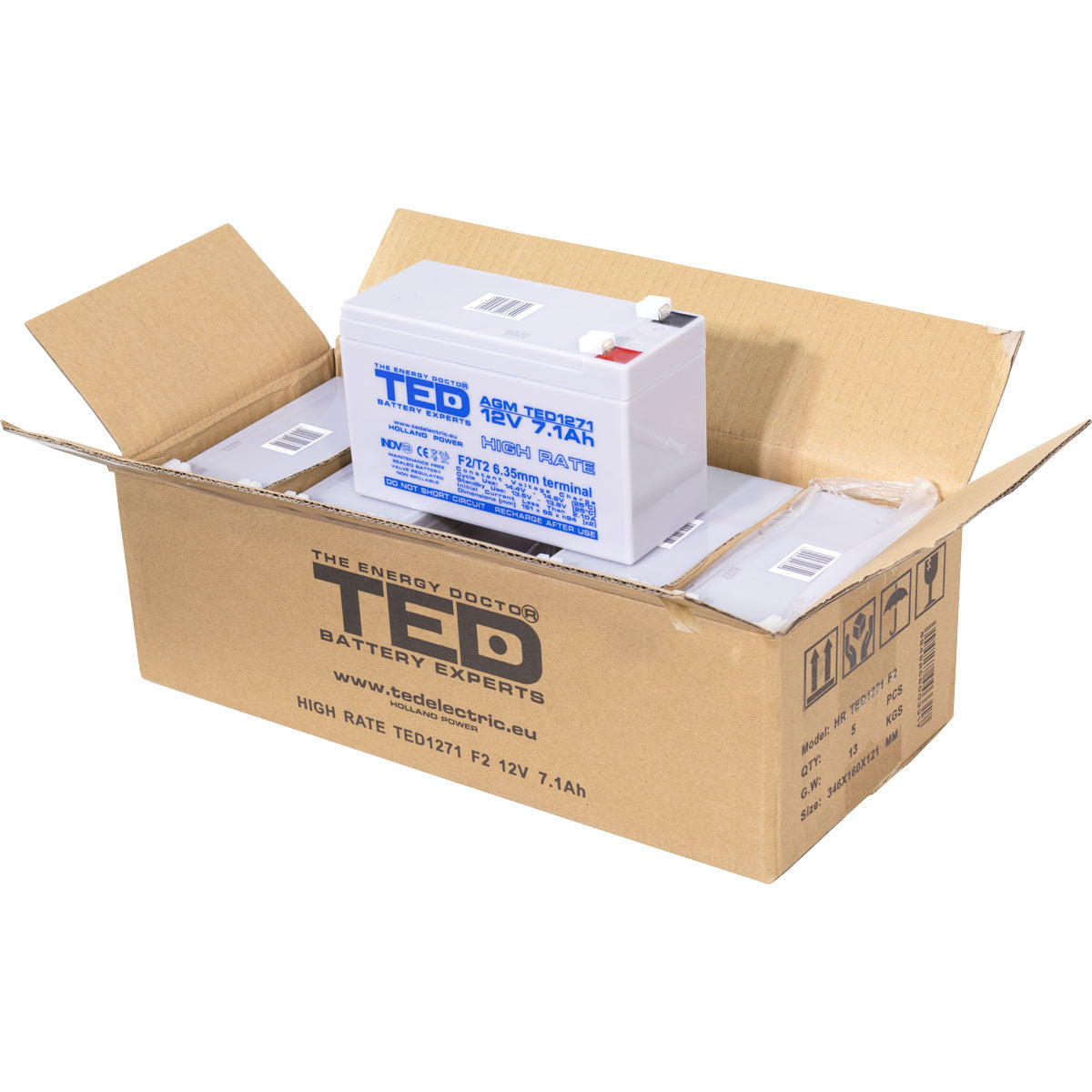 Acumulator AGM VRLA 12V 7.1Ah TED Electric - High Rate, Compact - 6