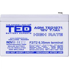 Acumulator AGM VRLA 12V 7.1Ah TED Electric - High Rate, Compact - 8