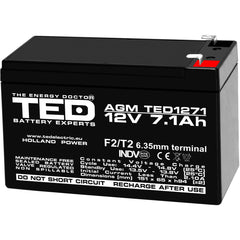 Acumulator AGM VRLA 12V 7.1Ah TED Electric - Sigur, Fiabil, F2 - 2