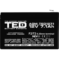 Acumulator AGM VRLA 12V 7.1Ah TED Electric - Sigur, Fiabil, F2 - 4
