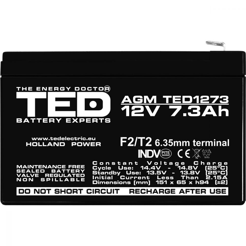 Acumulator AGM VRLA 12V 7.3Ah TED Electric - F2, Etans, Fiabil - 8