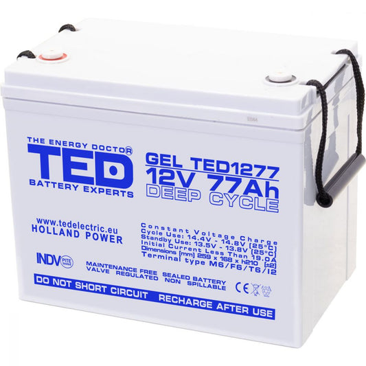 Acumulator AGM VRLA 12V 77Ah GEL Deep Cycle TED Electric - Durată lungă - 1