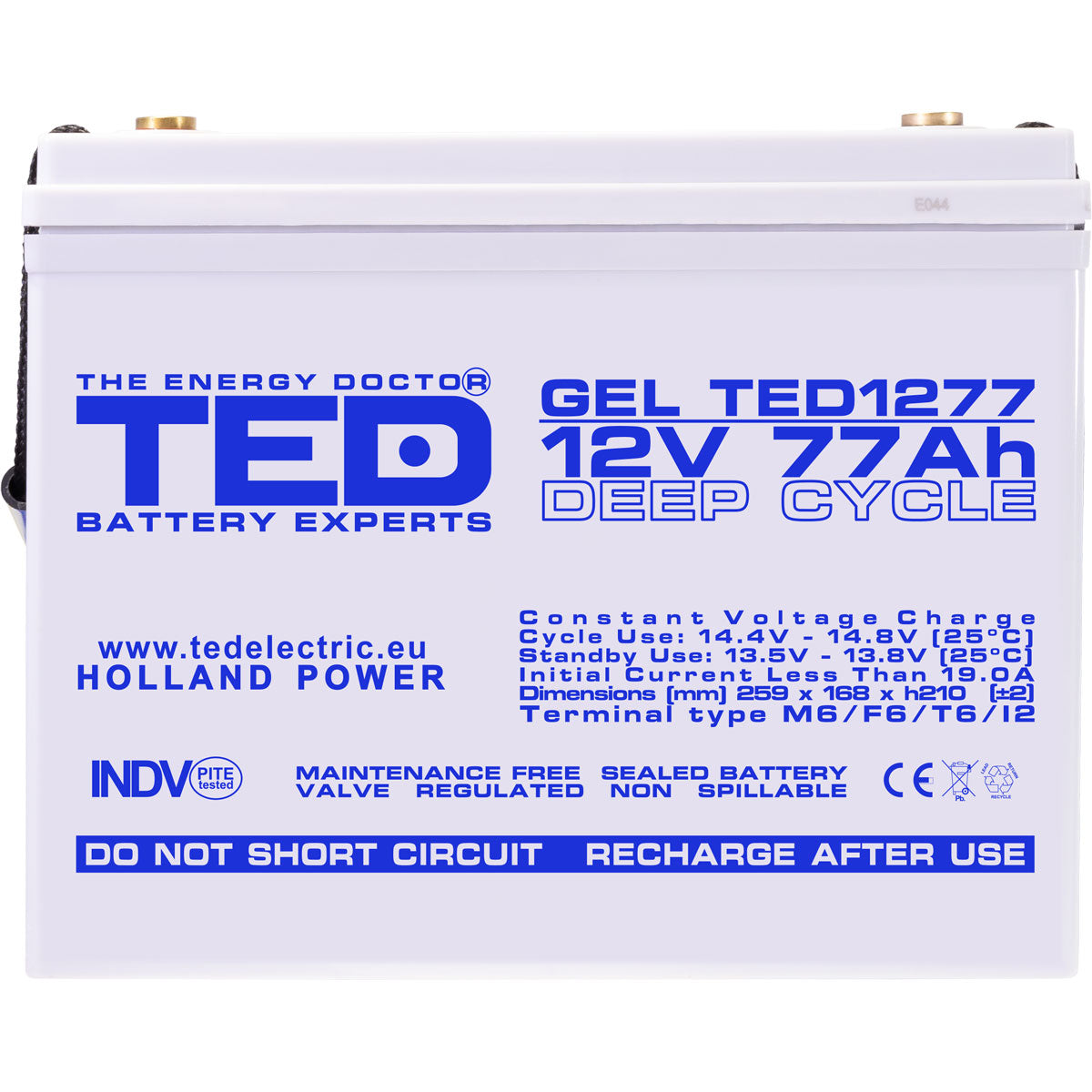 Acumulator AGM VRLA 12V 77Ah GEL Deep Cycle TED Electric - Durată lungă - 4