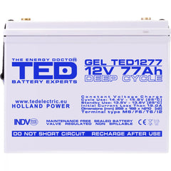 Acumulator AGM VRLA 12V 77Ah GEL Deep Cycle TED Electric - Durată lungă - 8