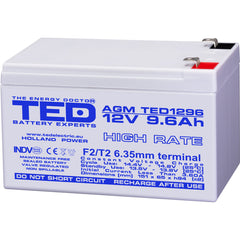 Acumulator AGM VRLA 12V 9.6Ah High Rate TED Electric - Durată Lungă, Fiabil - 2