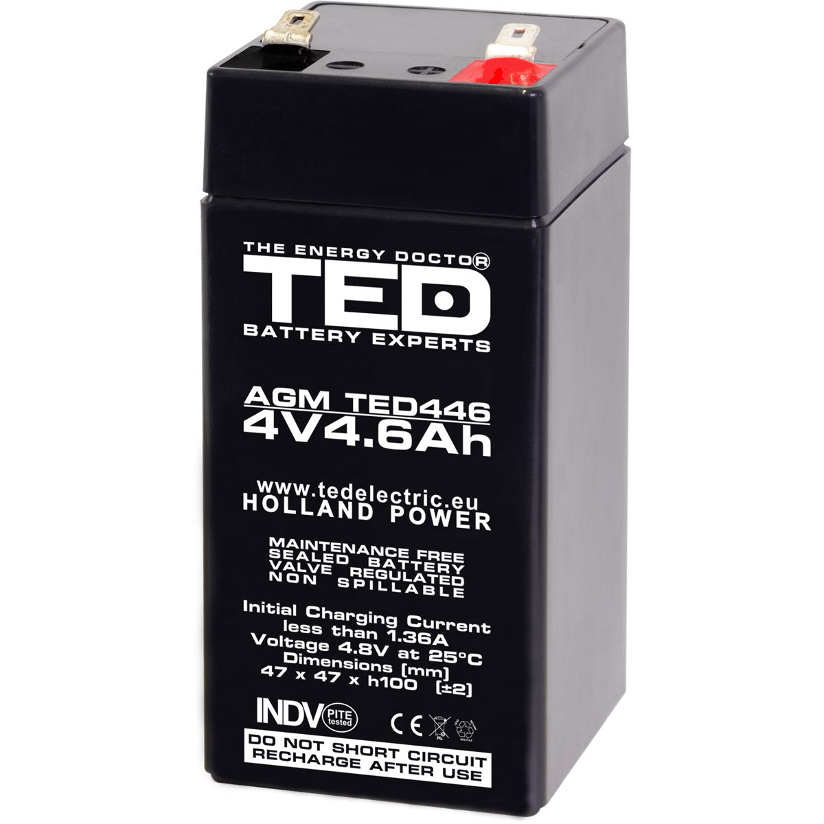 Acumulator AGM VRLA 4V 4.6Ah TED Electric - Compact, Etanș - 2