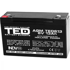 Acumulator AGM VRLA 6V 13Ah TED Electric - Etanș, Fiabil - 1