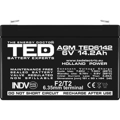 Acumulator AGM VRLA 6V 14.2Ah TED Electric - F2, Etanș, Fiabil - 4
