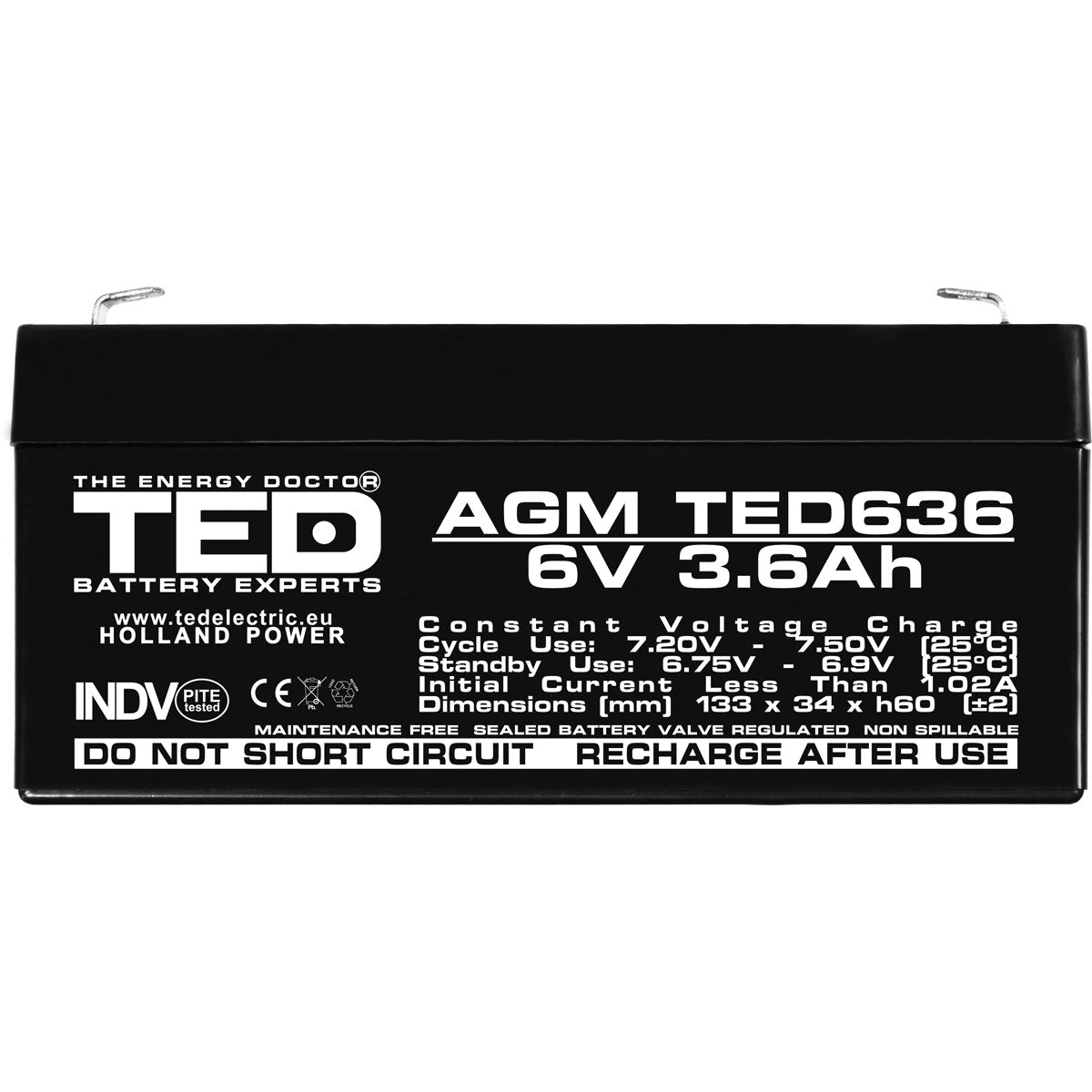Acumulator AGM VRLA 6V 3.6Ah TED Electric - Sigilat, Fiabil - 4