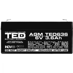 Acumulator AGM VRLA 6V 3.6Ah TED Electric - Sigilat, Fiabil - 8