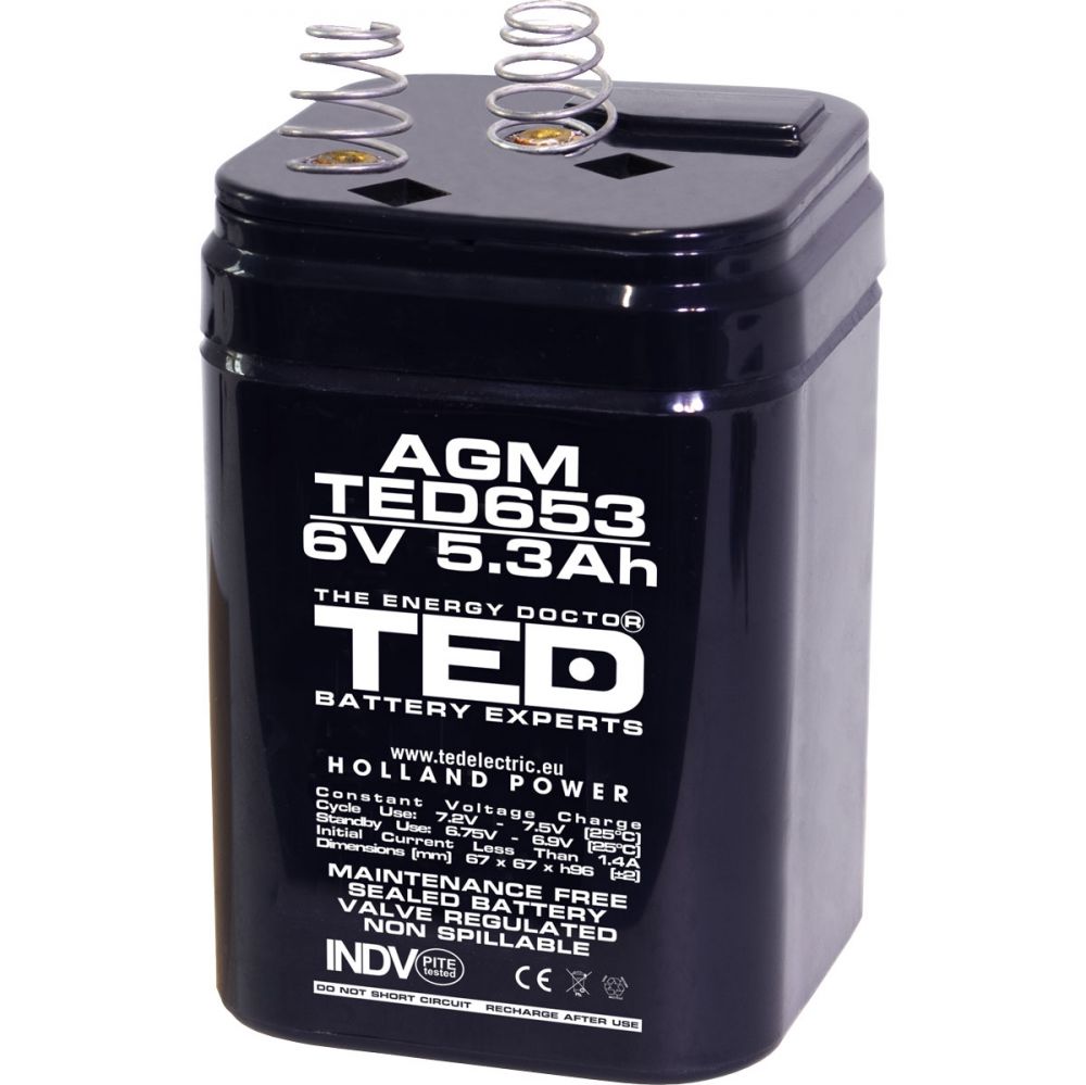 Acumulator AGM VRLA 6V 5.3Ah TED Electric - Cu Arcuri 4R25, Fiabil - 1