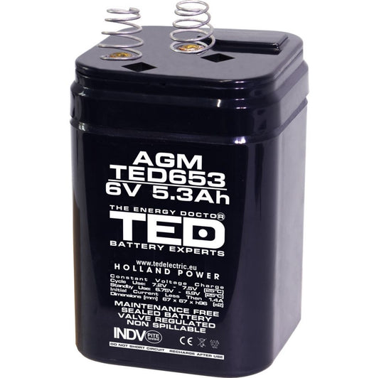 Acumulator AGM VRLA 6V 5.3Ah TED Electric - Cu Arcuri 4R25, Fiabil - 1