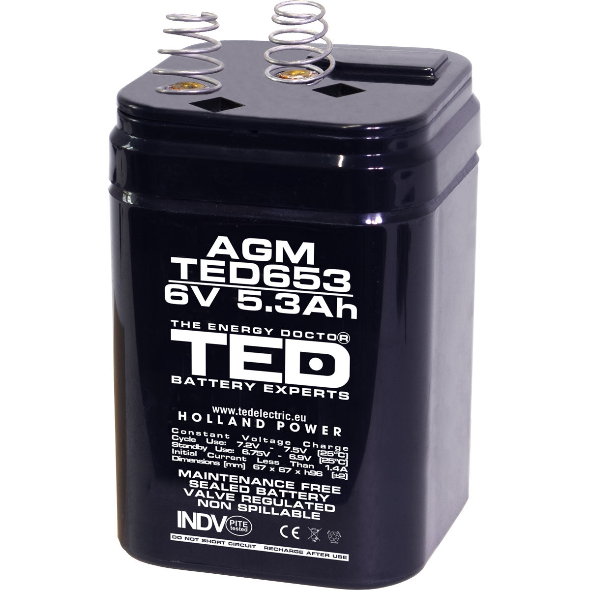 Acumulator AGM VRLA 6V 5.3Ah TED Electric - Cu Arcuri 4R25, Fiabil - 2