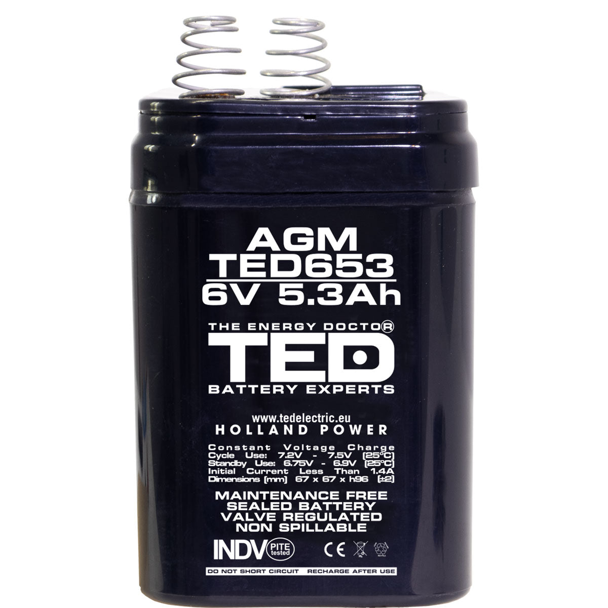 Acumulator AGM VRLA 6V 5.3Ah TED Electric - Cu Arcuri 4R25, Fiabil - 4
