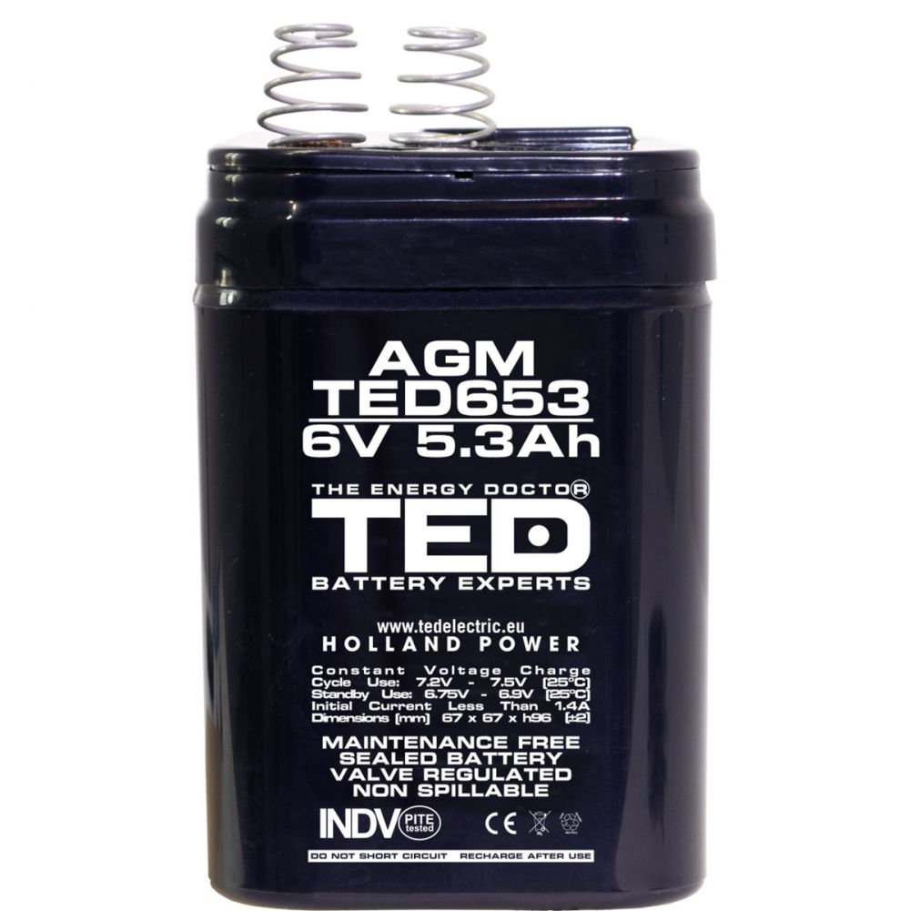 Acumulator AGM VRLA 6V 5.3Ah TED Electric - Cu Arcuri 4R25, Fiabil - 6