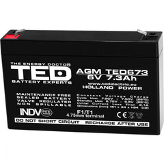 Acumulator AGM VRLA 6V 7.3Ah TED Electric - Etans, Compact, F1 - 1