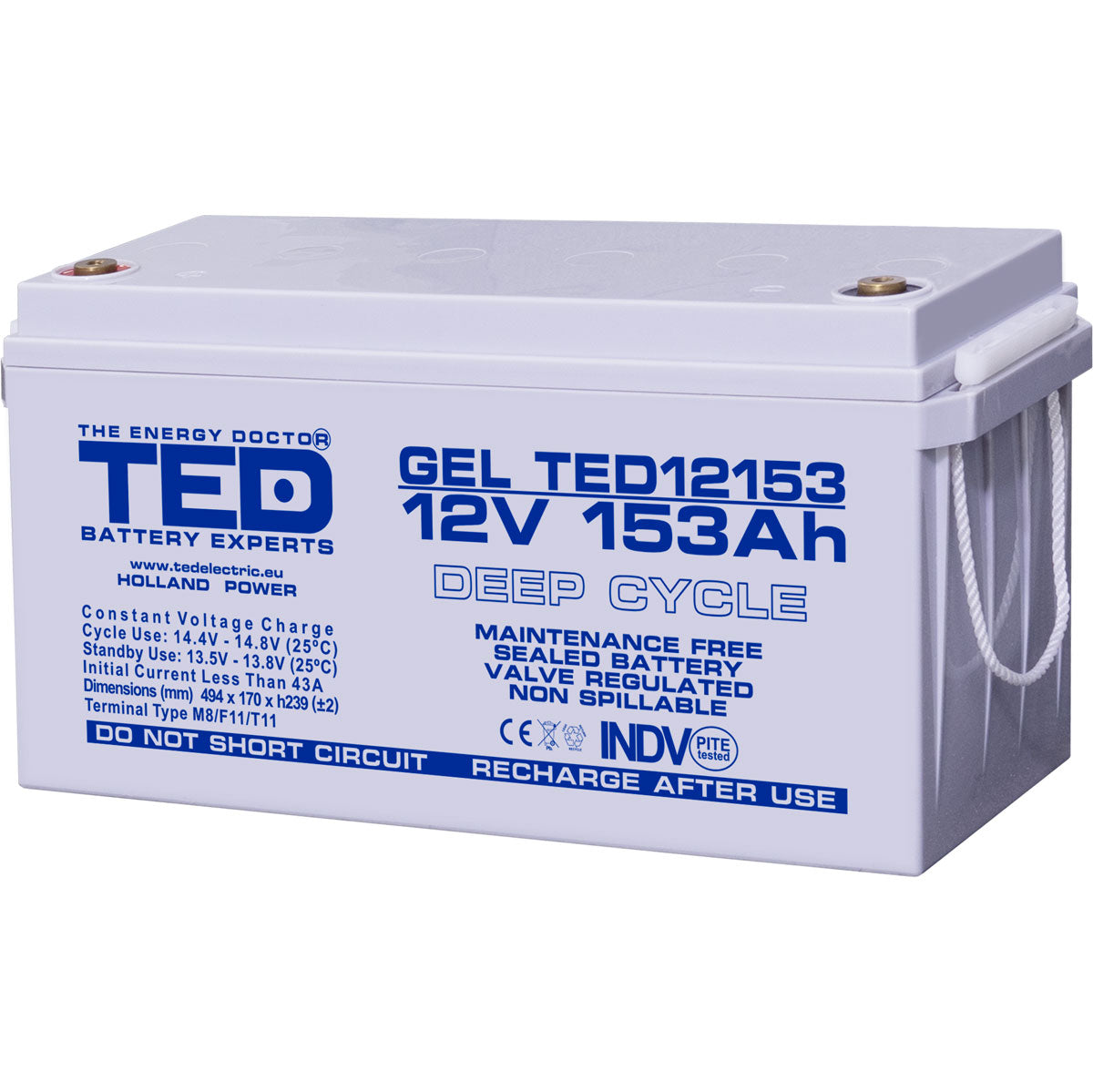 Acumulator GEL 12V 153Ah Deep Cycle TED Electric - Durată Lungă de Viață - 2