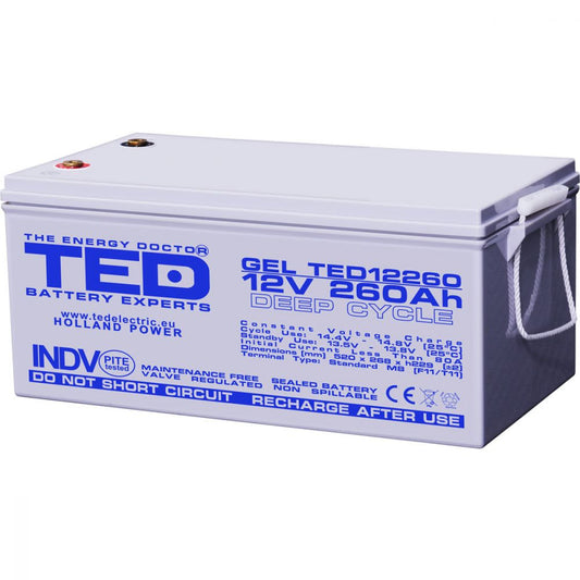 Acumulator GEL 12V 260Ah Deep Cycle TED Electric - Durată Lungă, Fiabilitate - 1