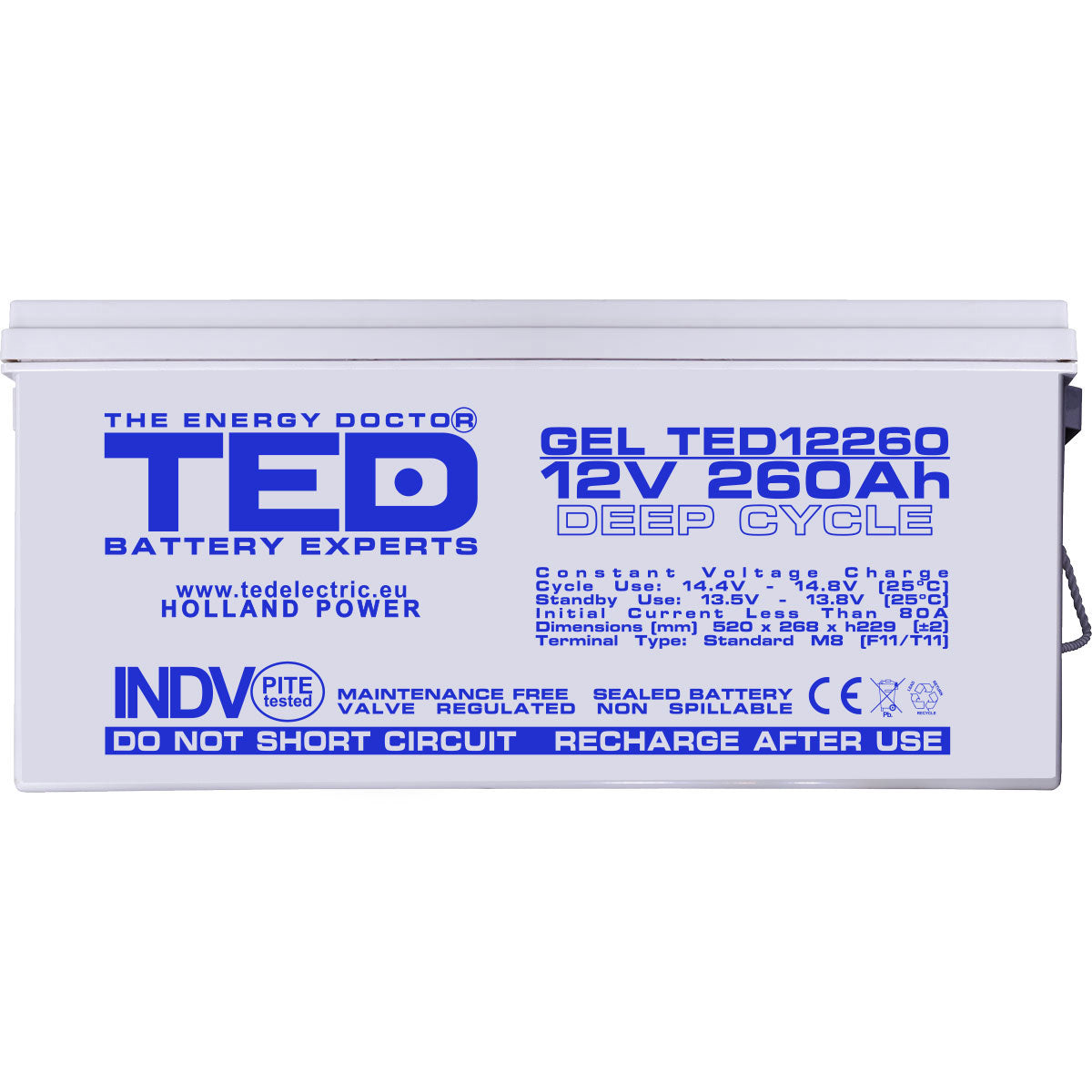 Acumulator GEL 12V 260Ah Deep Cycle TED Electric - Durată Lungă, Fiabilitate - 4