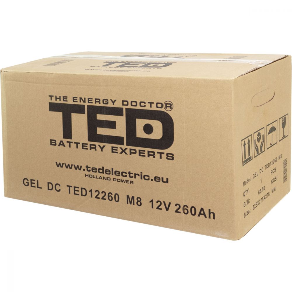 Acumulator GEL 12V 260Ah Deep Cycle TED Electric - Durată Lungă, Fiabilitate - 9